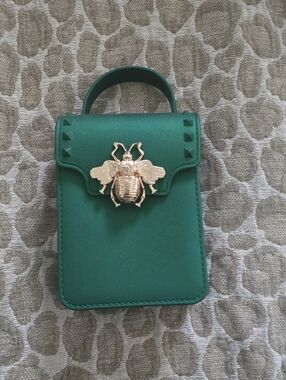 Green Bee-Embellished Mini Crossbody Bag